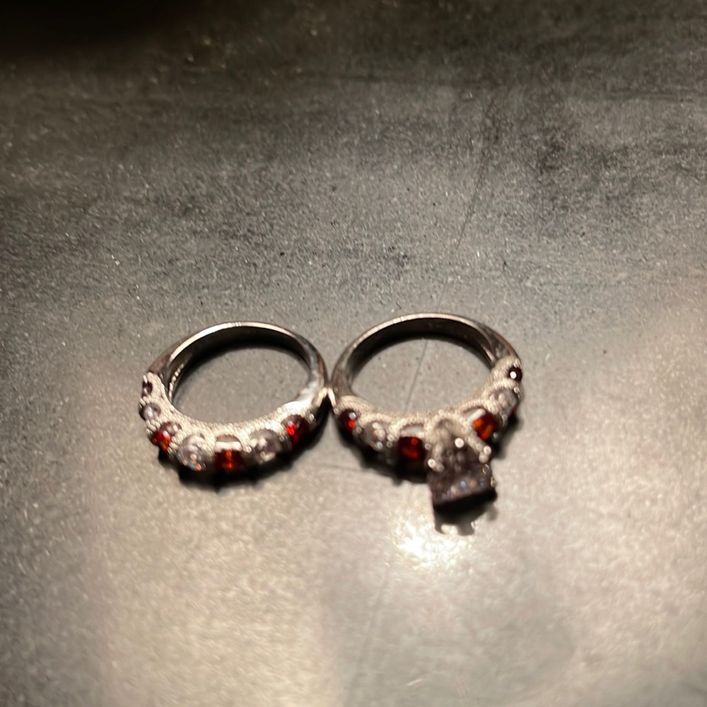 Simulated Ruby wedding ring set
